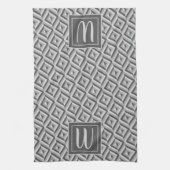 Linge De Cuisine Motif de diamant gris monogramme (Vertical)