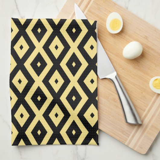 Linge De Cuisine Motif de diamant jaune citron et noir (Quart Plié)