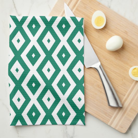 Linge De Cuisine Motif de diamant vert et blanc (Quart Plié)
