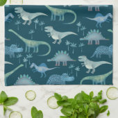Linge De Cuisine Motif de dinosaure mignon vert foncé (Plié)