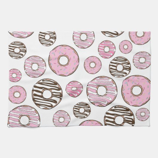 Linge De Cuisine Motif De Donuts, Donuts Roses, Donuts Blancs (Horizontal)