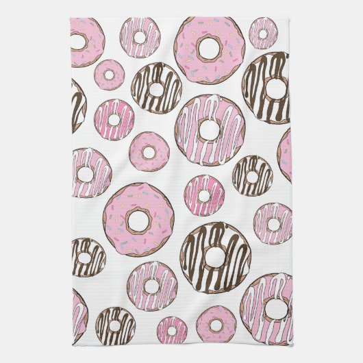 Linge De Cuisine Motif De Donuts, Donuts Roses, Donuts Blancs (Vertical)