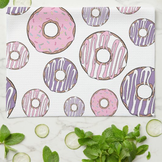 Linge De Cuisine Motif De Donuts, Donuts Roses, Donuts Violets (Plié)