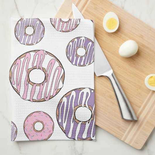 Linge De Cuisine Motif De Donuts, Donuts Roses, Donuts Violets (Quart Plié)