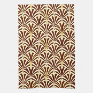 Linge De Cuisine Motif de fan d'art déco - chocolat sur la crème