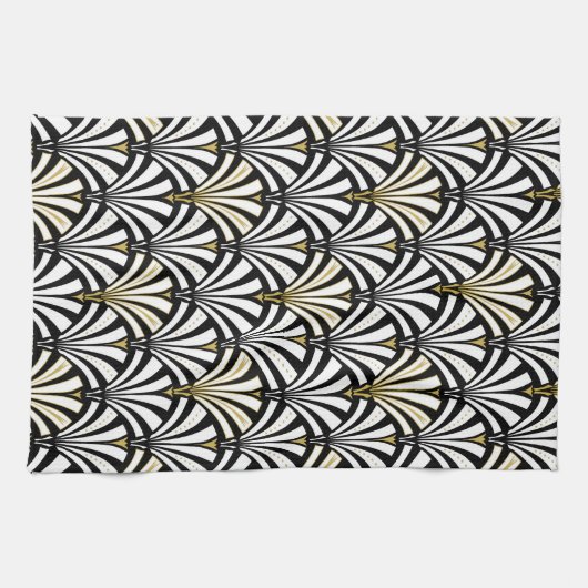 Linge De Cuisine Motif de fan d'art déco - noir et blanc (Horizontal)