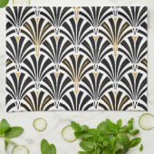 Linge De Cuisine Motif de fan d'art déco - noir et blanc (Plié)