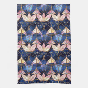 Linge De Cuisine Motif de faux vitrail élégant de lotus rose