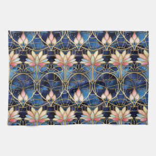 Linge De Cuisine Motif de faux vitrail élégant de lotus rose