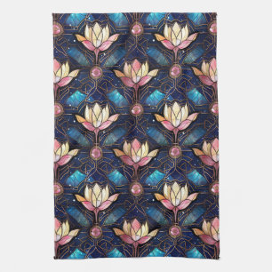 Linge De Cuisine Motif de faux vitrail élégant de lotus rose