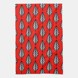 Linge De Cuisine Motif de feuille de hêtre - Rouge, noir et gris