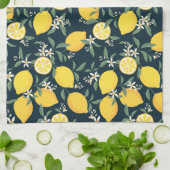 Linge De Cuisine Motif de feuille jaune citron (Plié)