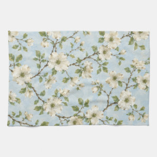Linge De Cuisine Motif de fleur de cornouiller du Sud sur fond bleu