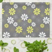 Linge De Cuisine Motif de fleur gris et jaune (Plié)