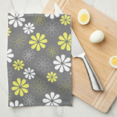 Linge De Cuisine Motif de fleur gris et jaune (Quart Plié)