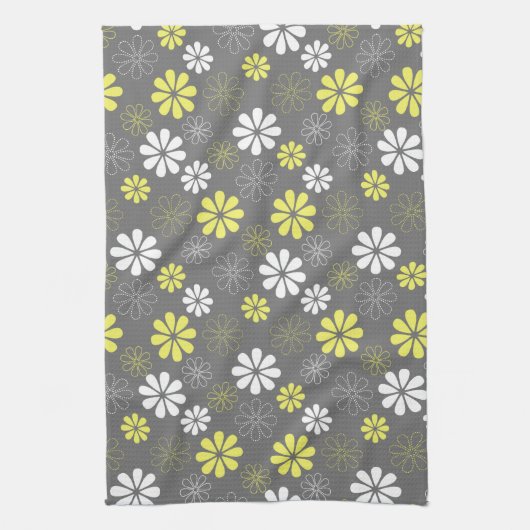 Linge De Cuisine Motif de fleur gris et jaune (Vertical)