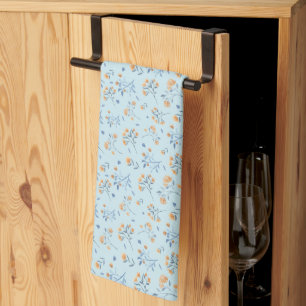 Linge De Cuisine Motif de Fleur sauvage d'aquarelle bleu