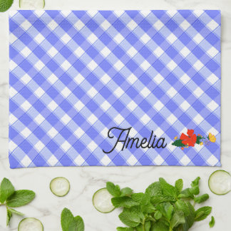 Linge De Cuisine Motif de fleur sauvage simple bleu tartan