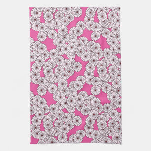 Linge De Cuisine Motif de fleurs Art déco - blanc sur rose