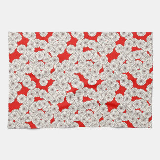 Linge De Cuisine Motif de fleurs Art Déco - blanc sur rouge