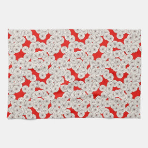 Linge De Cuisine Motif de fleurs Art déco - crème sur rouge