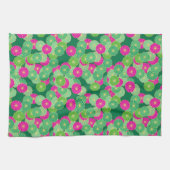 Linge De Cuisine Motif de fleurs Art Déco - tons verts, fuchsia (Horizontal)