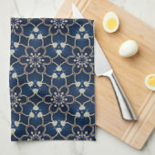 Linge De Cuisine Motif de fleurs bleu minuit (Quart Plié)