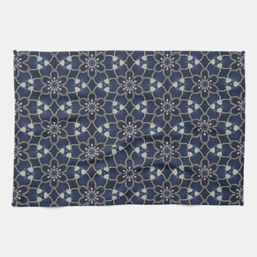 Linge De Cuisine Motif de fleurs bleu minuit (Horizontal)