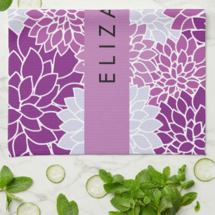 Linge De Cuisine Motif De Fleurs, Dahlia Violet, Votre Nom