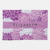 Linge De Cuisine Motif De Fleurs, Dahlia Violet, Votre Nom (Horizontal)