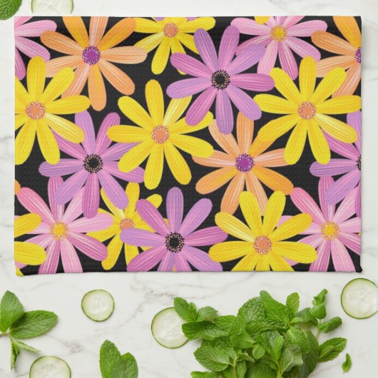 Linge De Cuisine Motif de fleurs de Gerbera, arrière - plan (Plié)