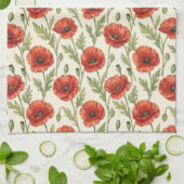 Linge De Cuisine Motif de fleurs de pavot (Plié)