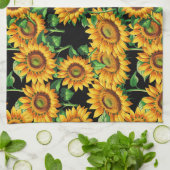 Linge De Cuisine Motif de fleurs de tournesol noir (Plié)