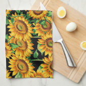 Linge De Cuisine Motif de fleurs de tournesol noir (Quart Plié)