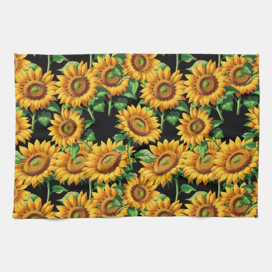 Linge De Cuisine Motif de fleurs de tournesol noir (Horizontal)