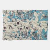 Linge De Cuisine Motif de fleurs en bleu blanc (Horizontal)