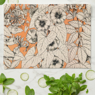 Linge De Cuisine Motif de fleurs graphiques blanches orange