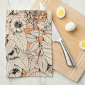 Linge De Cuisine Motif de fleurs graphiques blanches orange (Quart Plié)