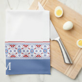 Linge De Cuisine Motif de fleurs nordiques bleu rouge (Quart Plié)