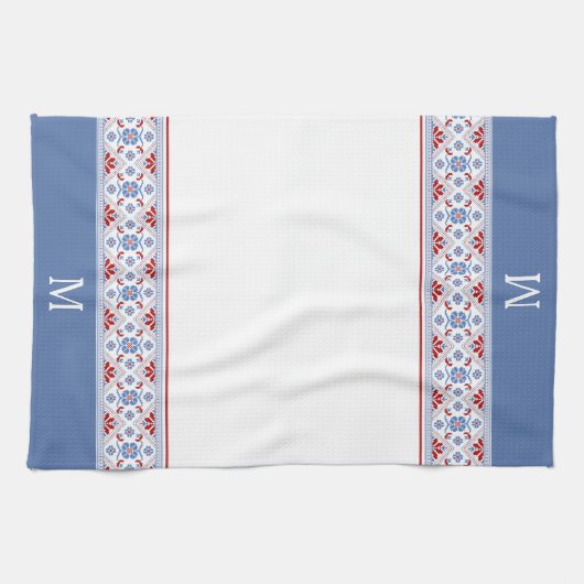 Linge De Cuisine Motif de fleurs nordiques bleu rouge (Horizontal)