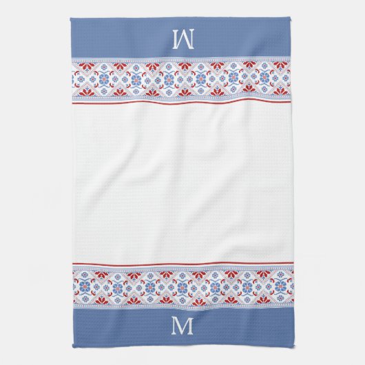 Linge De Cuisine Motif de fleurs nordiques bleu rouge (Vertical)