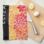Linge De Cuisine Motif De Fleurs, Orange Dahlia, Votre Nom (Quart Plié)