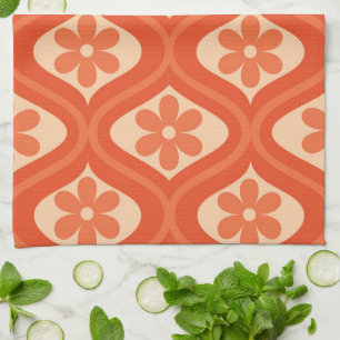 Linge De Cuisine Motif de fleurs orange rétro sur un motif ogee vin