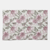 Linge De Cuisine Motif de fleurs rose amorti de ketmie (Horizontal)