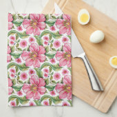 Linge De Cuisine Motif de fleurs roses (Quart Plié)