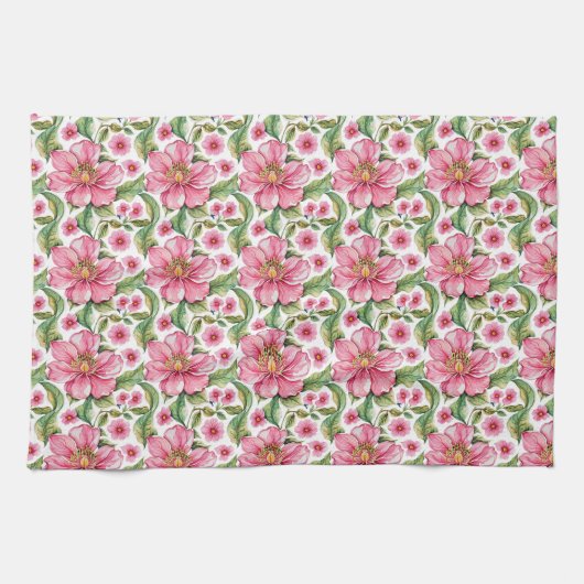 Linge De Cuisine Motif de fleurs roses (Horizontal)
