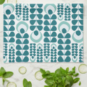 Linge De Cuisine Motif de fleurs sarcelle milieu de siècle (Plié)