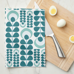 Linge De Cuisine Motif de fleurs sarcelle milieu de siècle