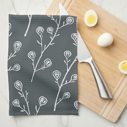Linge De Cuisine Motif de fleurs sauvages blanches (Quart Plié)