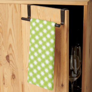 Linge De Cuisine Motif de fleurs vert et blanc